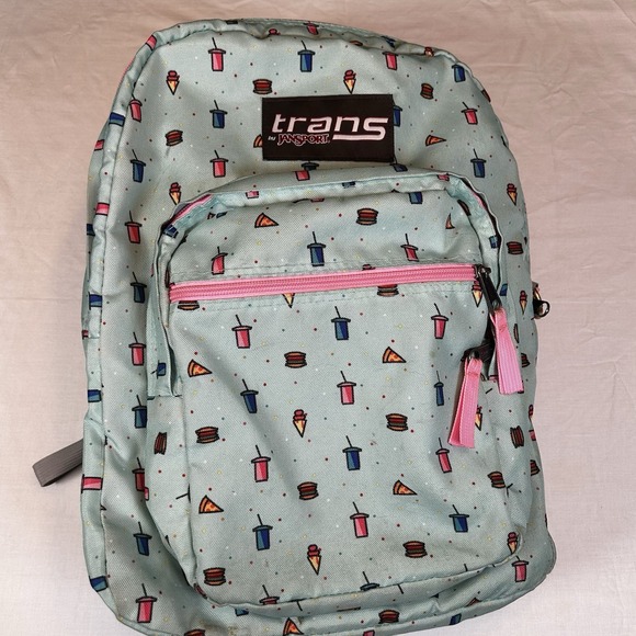 TRANS JanSport Large Backpack Blue Pink (ice cream, pizza, burger) - Picture 1 of 9